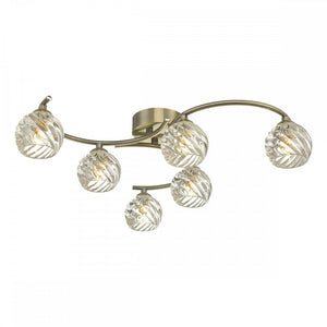 dar lighting Nak6475-05 Nakita 6 Light Semi Flush Antique Brass With Twisted Open Glass