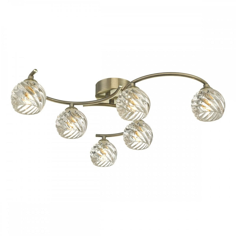 dar lighting Nak6475-05 Nakita 6 Light Semi Flush Antique Brass With Twisted Open Glass
