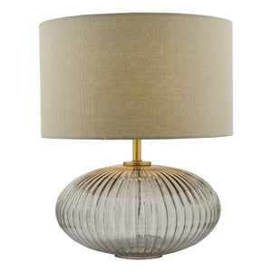 dar lighting EDM4275 Edmond Table Lamp Smoked Glass Antique Brass Detail with Shade