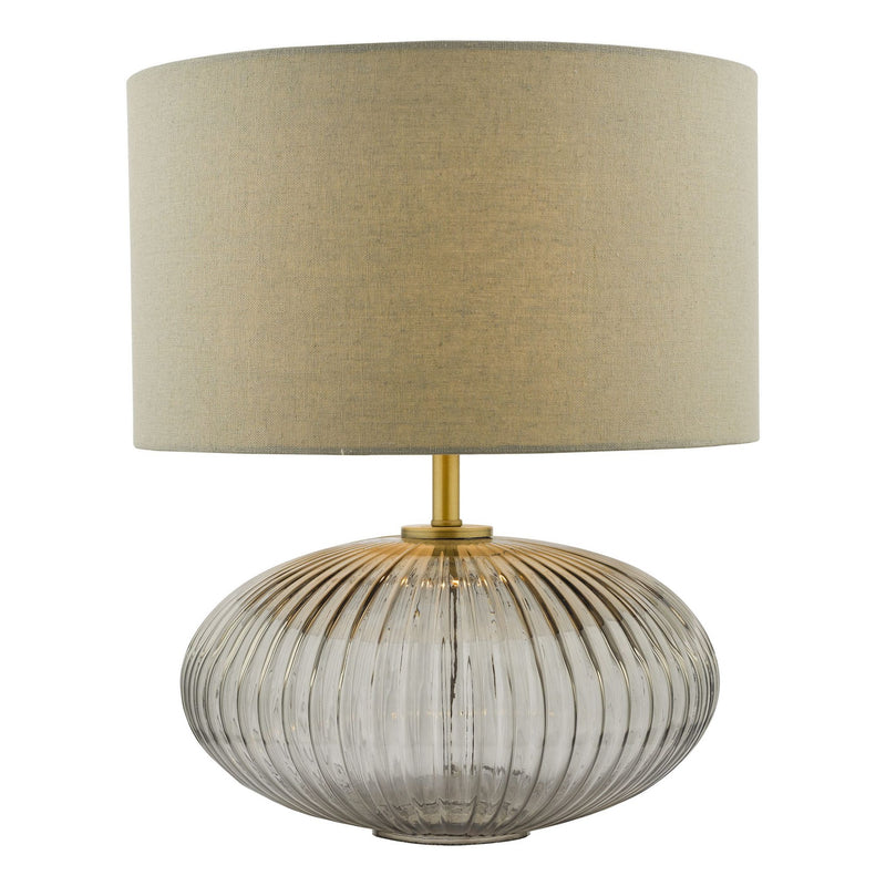 dar lighting EDM4275 Edmond Table Lamp Smoked Glass Antique Brass Detail with Shade