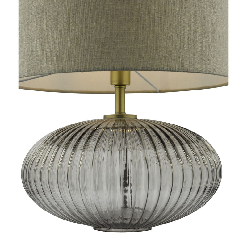 dar lighting EDM4275 Edmond Table Lamp Smoked Glass Antique Brass Detail with Shade