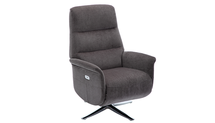 Ontario Swivel Recliner & Integrated Footstool - Flint/Chrome