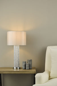 dar lighting LAZ4239 Lazio Table Lamp Silver Rod Base with Faux Silk Shade
