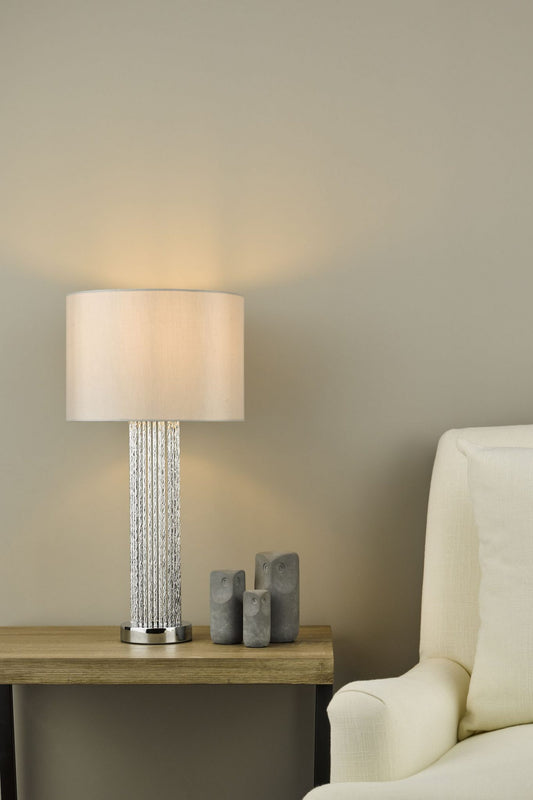 dar lighting LAZ4239 Lazio Table Lamp Silver Rod Base with Faux Silk Shade