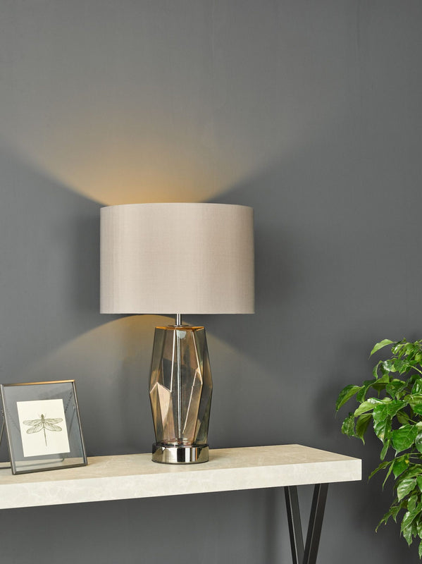 dar lighting MUB4308 Mubina Touch Table Lamp Black Chrome Smoked Glass with Shade